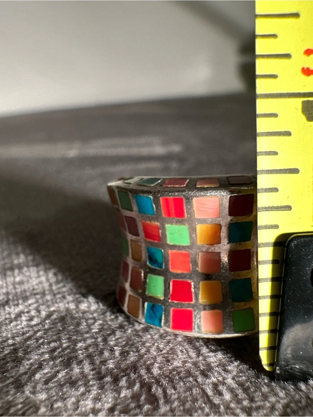 Vtg ZUNI ATI Sterling 925 Wide Band Pastel Mosaic Inlay Statement Ring Sz 7.5